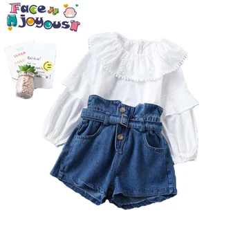 

2019 Spring Baby Girls Clothing Set Cotton Lapel Ball T Shirt And Denim Shorts 2 Pieces Suit For Girl Children Clothes 2-6 Years