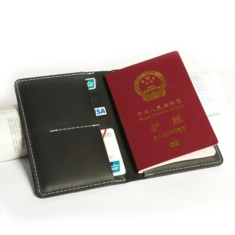 

New 2018 Genuine Leather Passport wallet Vintage Cow Leather Passport cover Unisex Wallet Credit Card Holder Travel Wallet Black