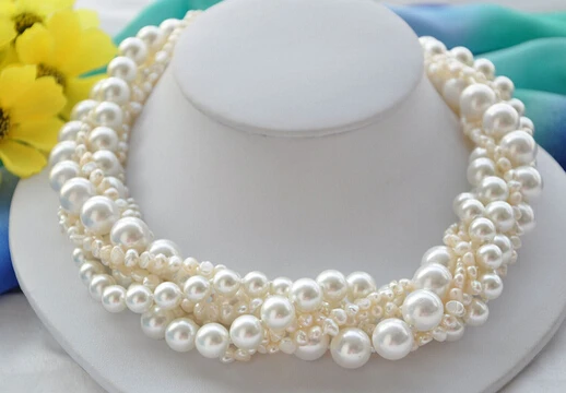 

FREE SHIPPING>@@> N2324 7strands 11-12mm round white shell pearl baroque freshwater pearl necklace