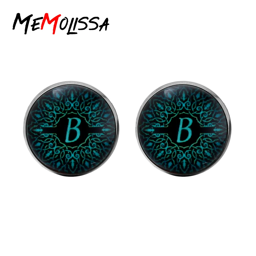 MeMolissa A-Z Alphabet Cuff Link Letter B Cufflinks for Gentleman Blue Pattern Links mens gemelos bouton manchette | Украшения и