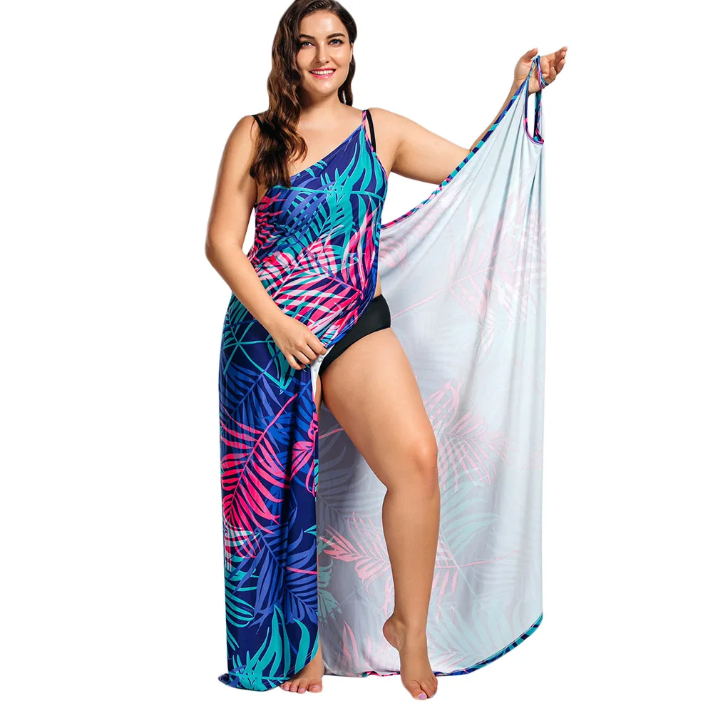 

ROSEGAL Tropical Leaf Print Plus Size Maxi Dress Women Dresses Summer Beach Dress Vestidos Spaghetti Strap Floor-Length Robe