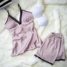 Шелковая пижама для женщин Пижама атласная пижама, пикантная сорочка пижамные комплекты 2 шт шорты новинка