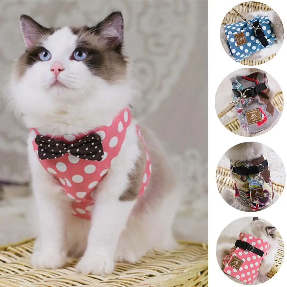 

Dog Cat Protective Round Spot H-shape Vest Harness Breathable Pet Walking Leash