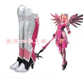 

OW Mercy Angela Ziegler Cosplay Shoes Pink Mercy Skin Cosplay Boots Customize European Size