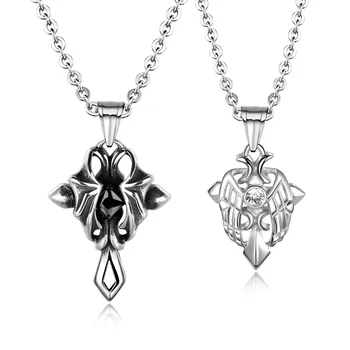 

Retro Couple Titanium Steel Wings Necklace Cross Men and Women Pendant