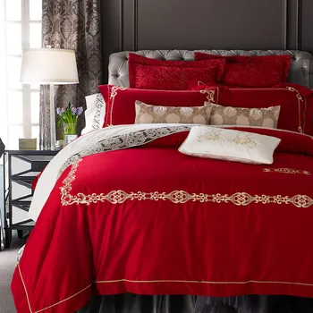 

100% Long-staple cotton satin Luxury white hotel bed linen Embroidery Luxurious bedding set duvet cover King Queen size