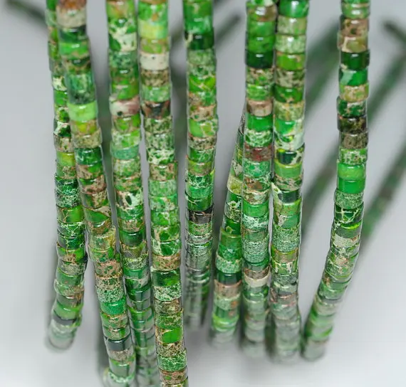 

4x2mm Imperial Jasper Gemstone Green Heishi Rondelle Slice Loose Beads 16 inch Full Strand (90184930-841)