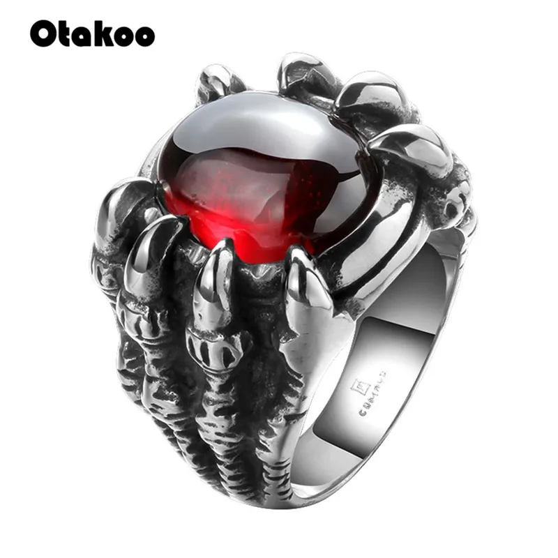 Otakoo unk Красный Черный Опал Камень Череп Дракон коготь пальца кольцо для мужчин