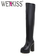 WETKISS Big Size 34-43 Square High Heels Winter Boots Shoes Woman Fashion Over The Knee Boots Thick Platform Long Women Boots