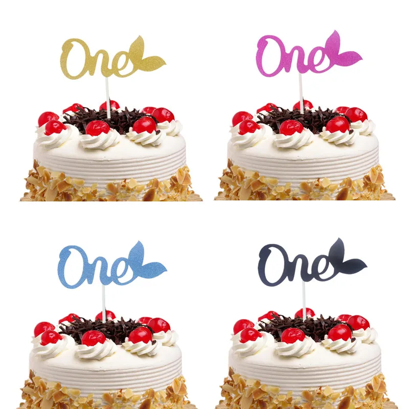 Cake Toppers Glitter Butterfly ONE Cupcake Topper Cake Flags Kids 1st Birthday Wedding Bride Party Baby Shower Baking DIY Decor