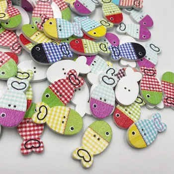 

New 100pcs Fish Wood Buttons 25*13mm 2 Holes Sewing Craft Mix Lots WB225