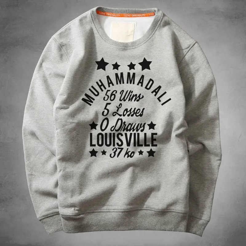 

Muhammad Ali Men's Spring and Autumn new long-sleeved Sweatshirts hedging letters printed velvet coat Hoodies commemorate