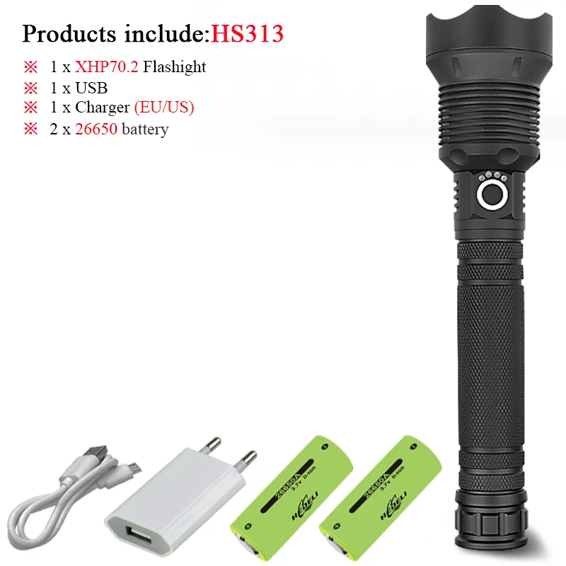 led flashlight 8000 lumens xhp70.2 most powerful flashlight 26650 usb torch xhp70xhp50 lantern18650 hunting zoom lamp handlight - Испускаемый цвет: DHS313D1