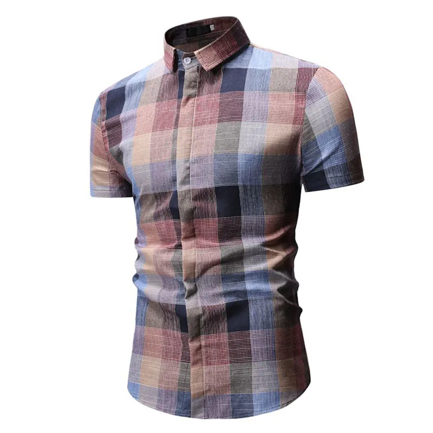 Мужская рубашка, новая модная летняя повседневная мужская клетчатая Повседневная рубашка на пуговицах с длинным рукавом, топ, блуза 40