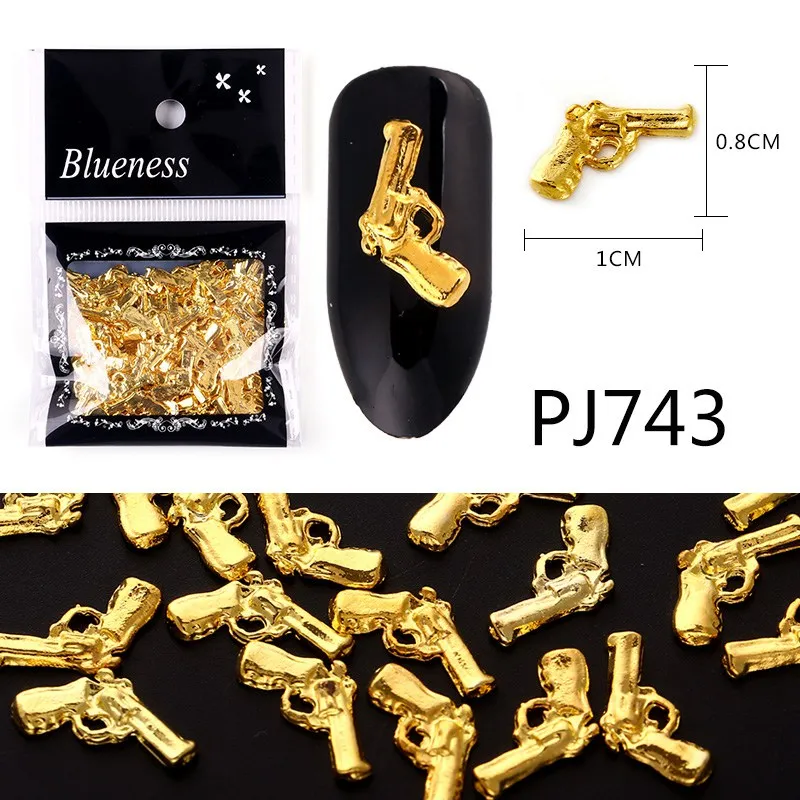 Blueness 100 шт./лот 3D украшения для ногтей аксессуары золотой серебряный металлический медный пистолет цветочный дизайн маникюрный гель Шпильки для ногтей - Цвет: 743