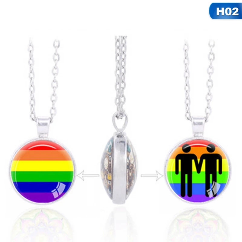 Двухстороннее ожерелье с подвеской для геев Прайд Мода LGBT Collares Радужный цветной узор талисманы Bijoux длинноцепочечный котел - Окраска металла: 2