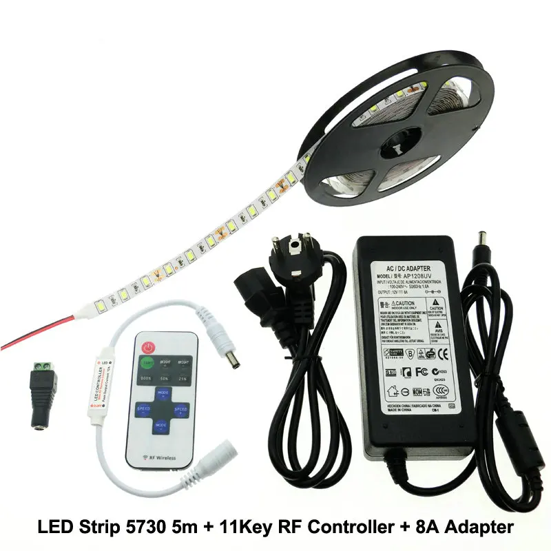 

LED Strip 5730 5m 300 Leds + RF 11Key Controller + DC12V 8A Adapter Flexible LED Light Sets Home Indoor Decorations Tape