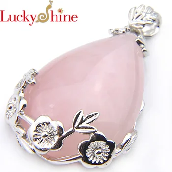 

LuckyShine Europe popular Natural Crystal Pendants Water Drop Moonstone Stone Silver Plated Vintage Pendants Family Friend Gift
