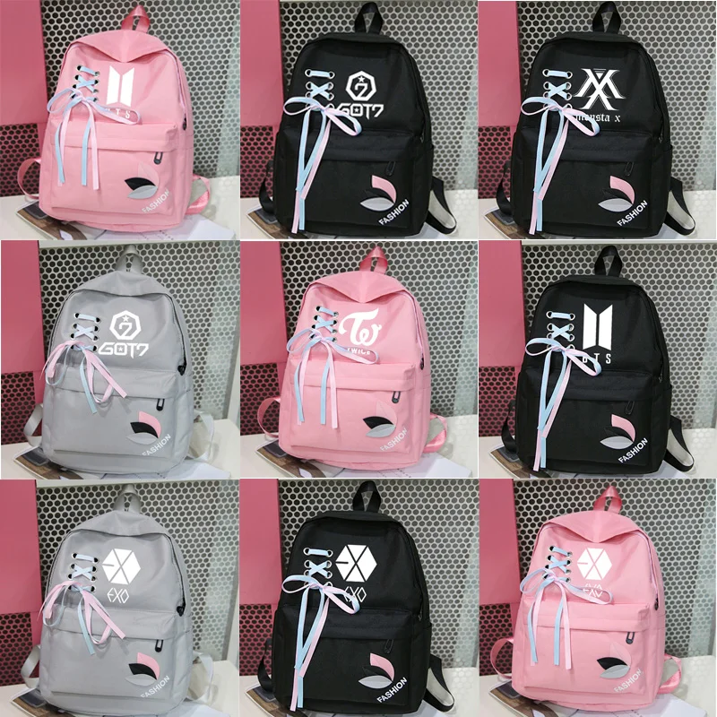 

New 2019 Bts Exo Got7 Canvas Sac A Dos Backpack K-pop Kpop Monsta X Twice Backpacks Bangtan Boy Bag Femme Women Rucksacks