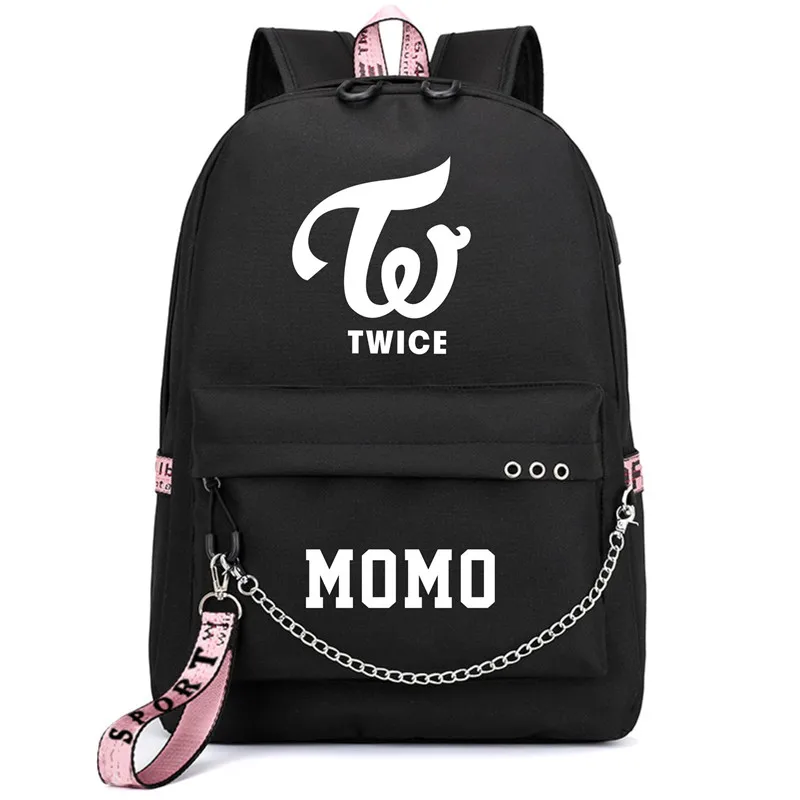 Два раза Корейская звезда Nayeon Momo Рюкзак Школьные сумки USB порт Mochila дорожные сумки ноутбук цепь рюкзак наушники - Цвет: Style 32