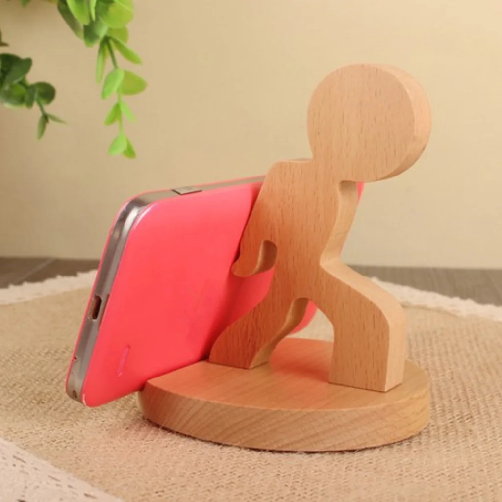 Solid Wood Animal Mobile Phone Holder Car Home Mount Cradle Desk Stand for Mobile Cellphone Laptop, Switch/Deer/Dog/Boy/Elephant