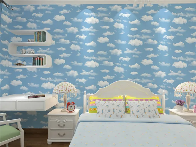 Blue Sky And White Cloud Wall Paper Roll Grey Non Woven Wallpaper Blue Sky And White Cloud Wall Paper Roll Grey Non Woven Wallpaper Home Decor
