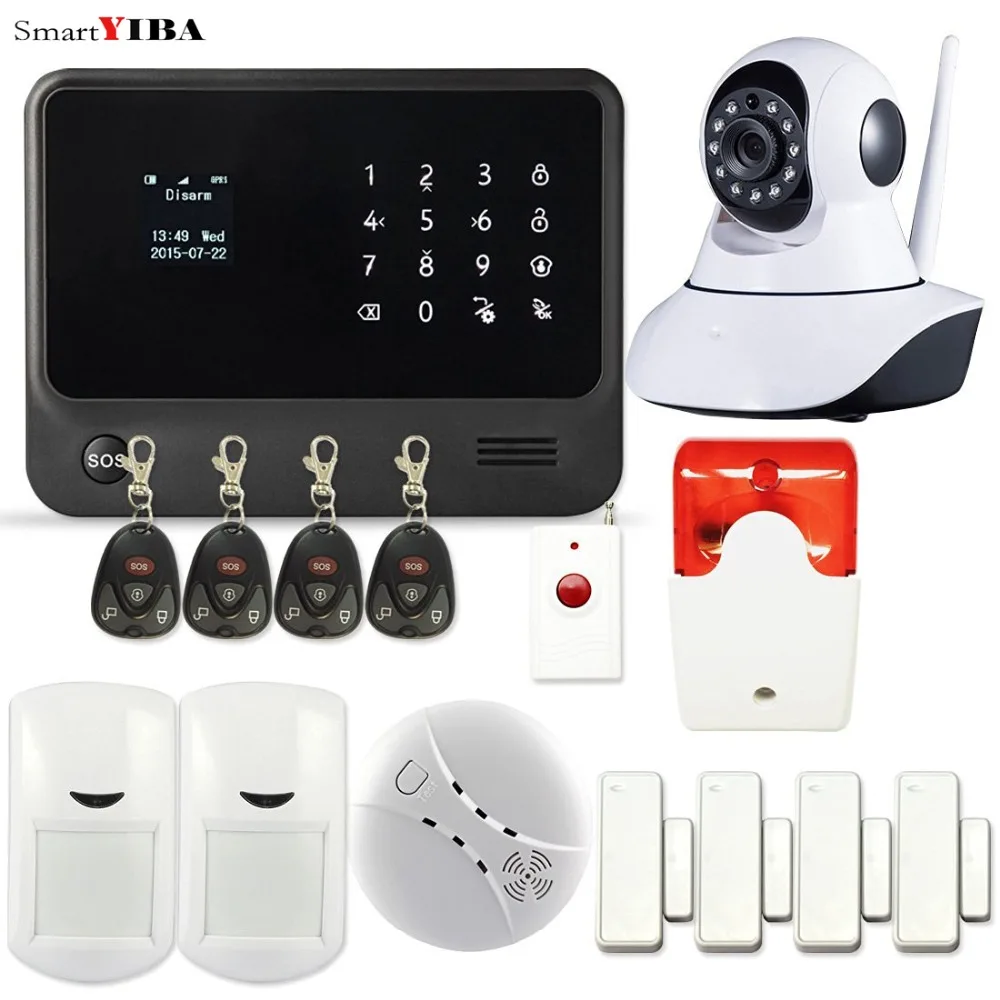 

SmartYIBA WiFi GSM Alarm System SMS Alert Fire Protection WiFi IP HD camera Wireless Keypad Wireless Siren GSM Alarm System Kits