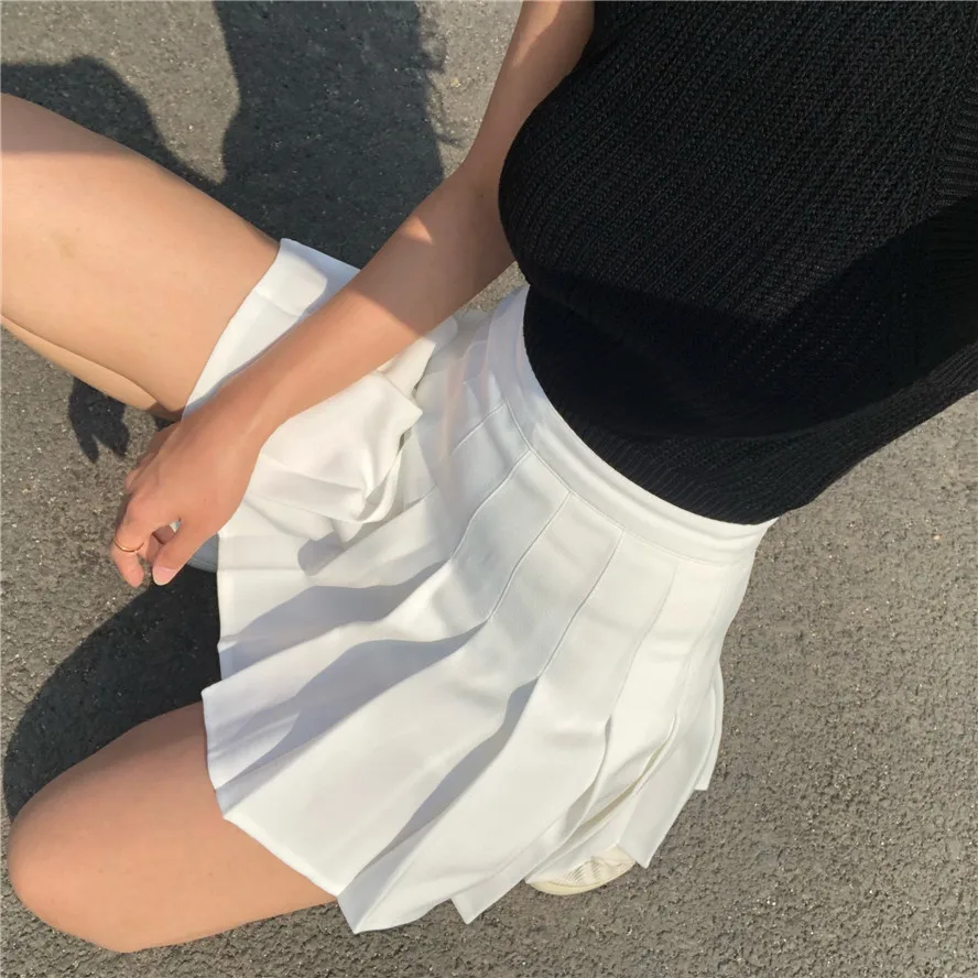 Однотонная плиссированная юбка большого размера в корейском XS-XL, Женская Милая Повседневная японская юбка в стиле Харадзюку с высокой талией трапециевидной формы в консервативном стиле