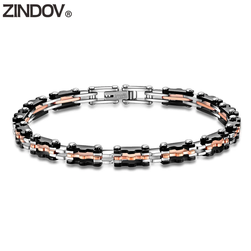 

ZINDOV Stainless Steel Bracelets Men Black Rose Gold High Quality Fashion Jewelry Silver Male Bracelet Wistband Luxury Best Gift