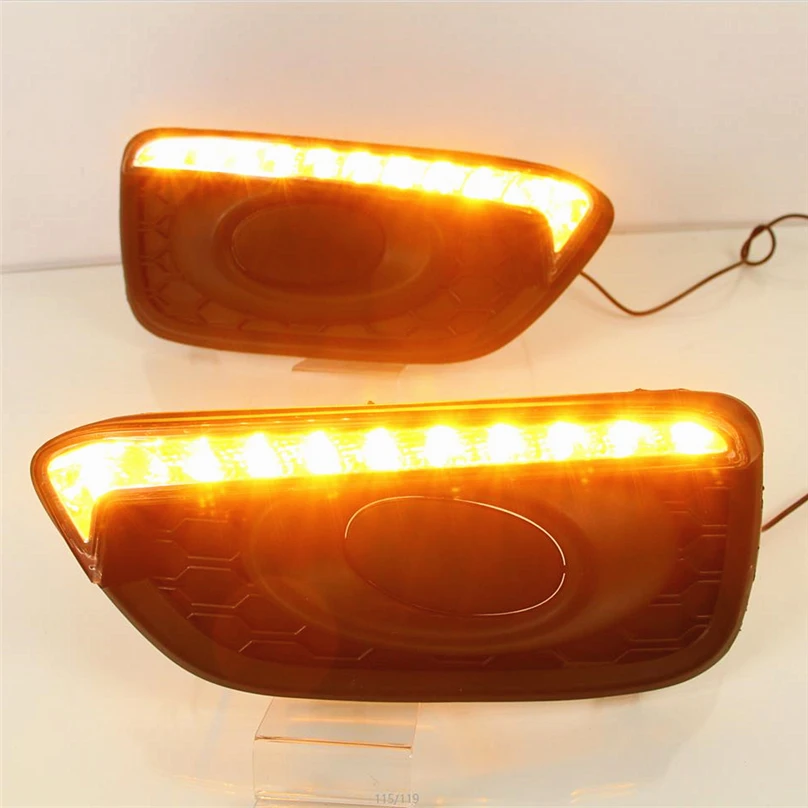 

Car Flashing 1set For Honda Brio 2016 2017 DRL Driving Daytime Running Light DRL with yellow turn signal fog lamp Relay Daylight
