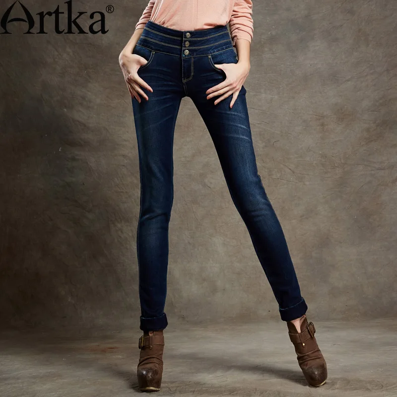 ARTKA, женские летние винтажные джинсы-карандаш с завышенной талией, тонкие, хлопковые, подходят ко всему, предпродажа, KN16947Q