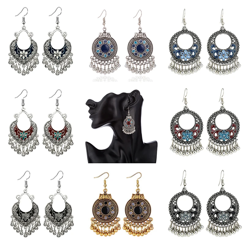 

2019 Classic Vintage Long Tassel Dangle Earrings For Women Bohemian Enamel Flower Heart Jewellery Fashion Earrings Bijoux 1E866