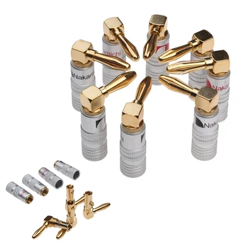 

8Pcs Nakamichi 4mm Banana Plug Right Angle Speaker 'L' Type Adapter Wire Connector 24K Gold Plated For HiFi Audio Musical Set