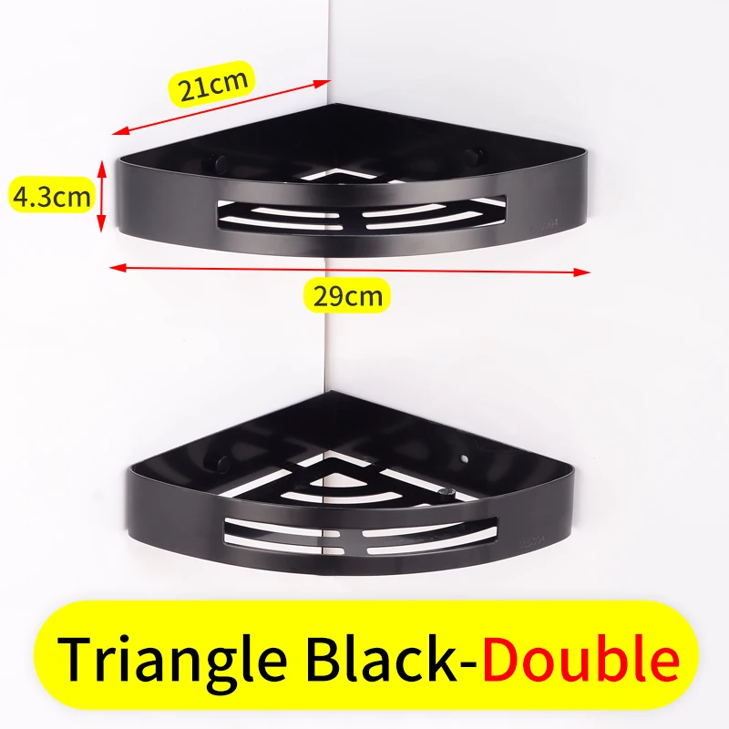 Black-Double Полка для ванной комнаты, органайзер, черная угловая полка из нержавеющей стали, держатель, полки для ванной комнаты, настенная стойка для душа, держатель для шампуня - Цвет: Black-Double