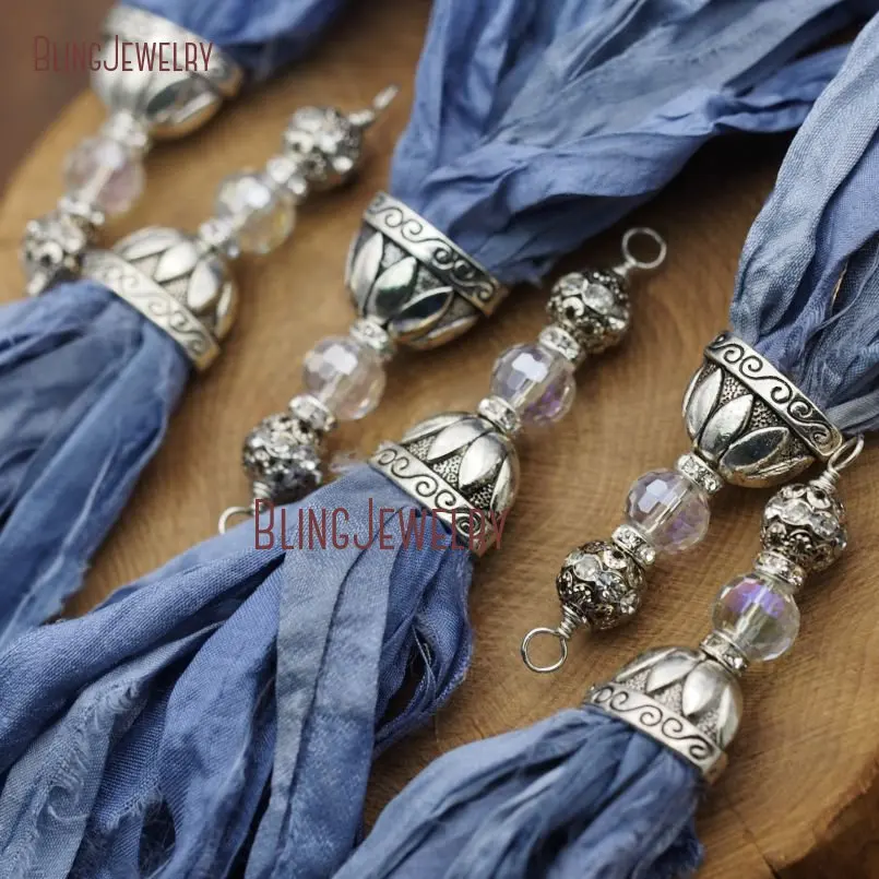 20171213-PM8964- Antique Silver Cerulean Sari Silk Tassel Pendant_11