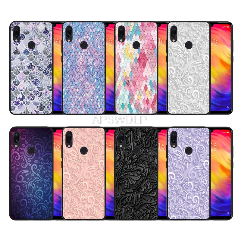 

Soft Scrub Matte Black Cover for Xiaomi Redmi Note 7 Anti-Scratch Shockproof Custom Memaid Geometric Print Case