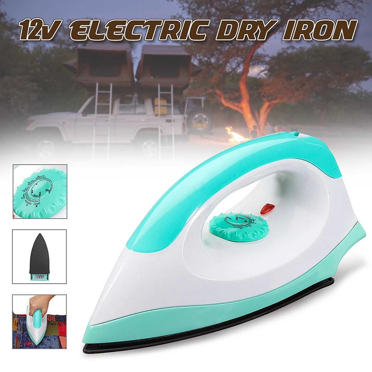 

12V Portable Electric Clothes Handheld Dry Iron 150W 50Hz For Camper Travel Outdoor Non-stick Soleplate Automatically Adjust