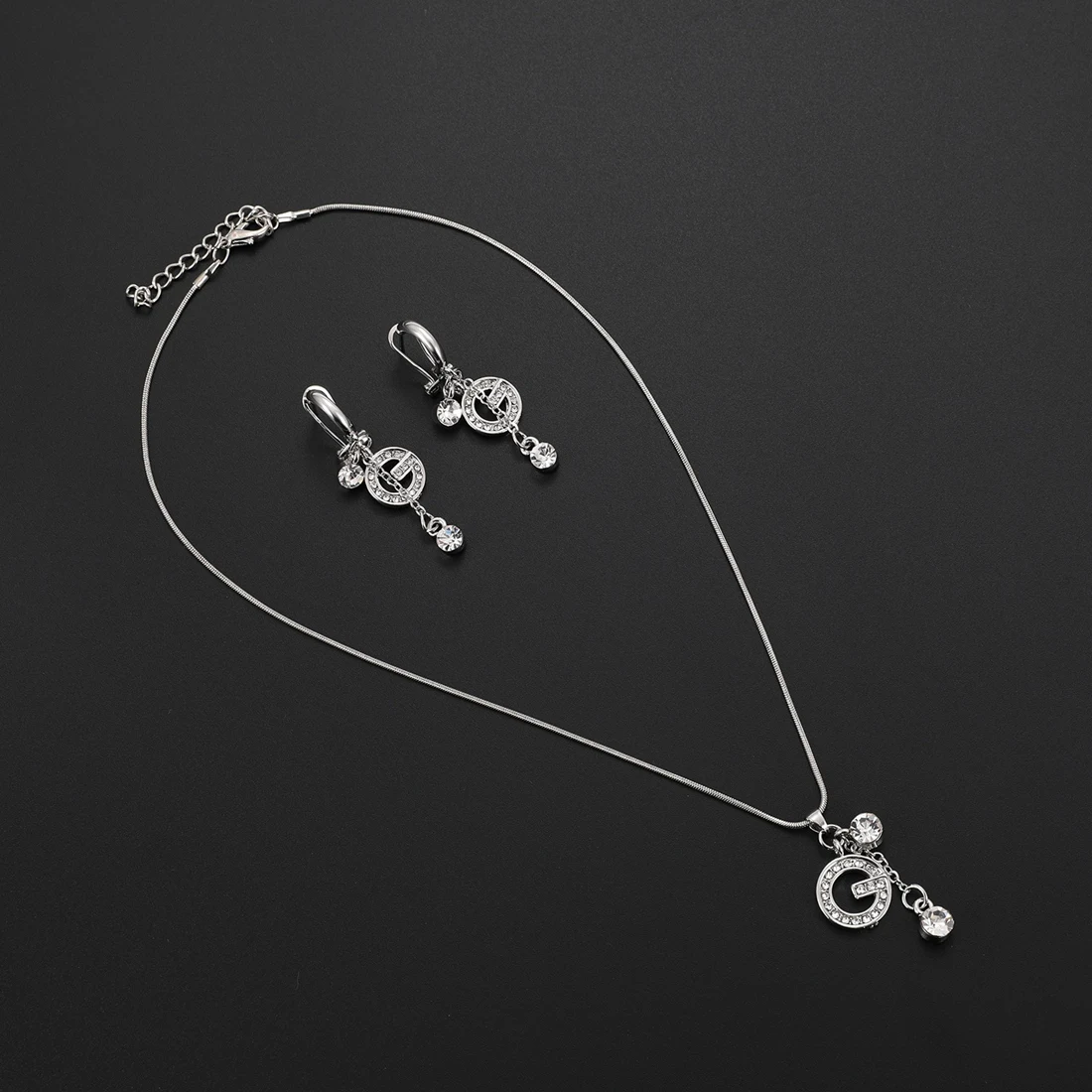 

Silver Women Jewelry Set Wedding Party Jewelry Chian Necklace Drop Earrings