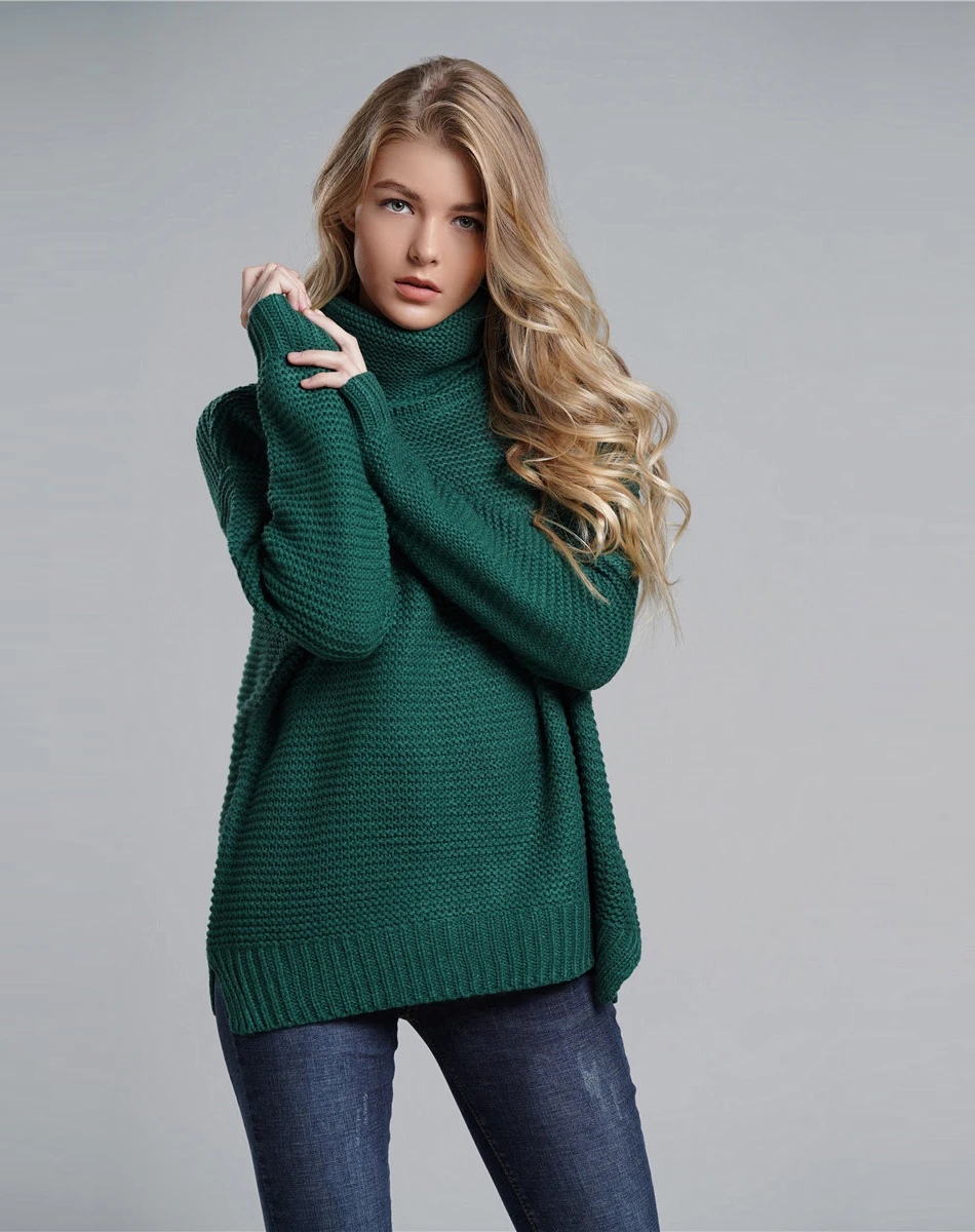 FREE SHIPPING Pullover Women's Jumper Turtleneck Red Sweater Jumper Warm Christmas Sweater thick Winter Cable Knitted Oversized Sweater JKP2321