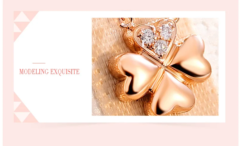 18k Gold Diamond Necklace Pendant Female Women Girl Miss Gift Chain Charm Clover Trendy Party Rose White Yellow drop shipping