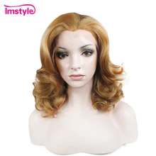 Imstyle парики на кружеве короткие волнистые светлые парики для женщин термостойкие волокна синтетические парики на шнурке бесклеевые натуральные волосы косплей