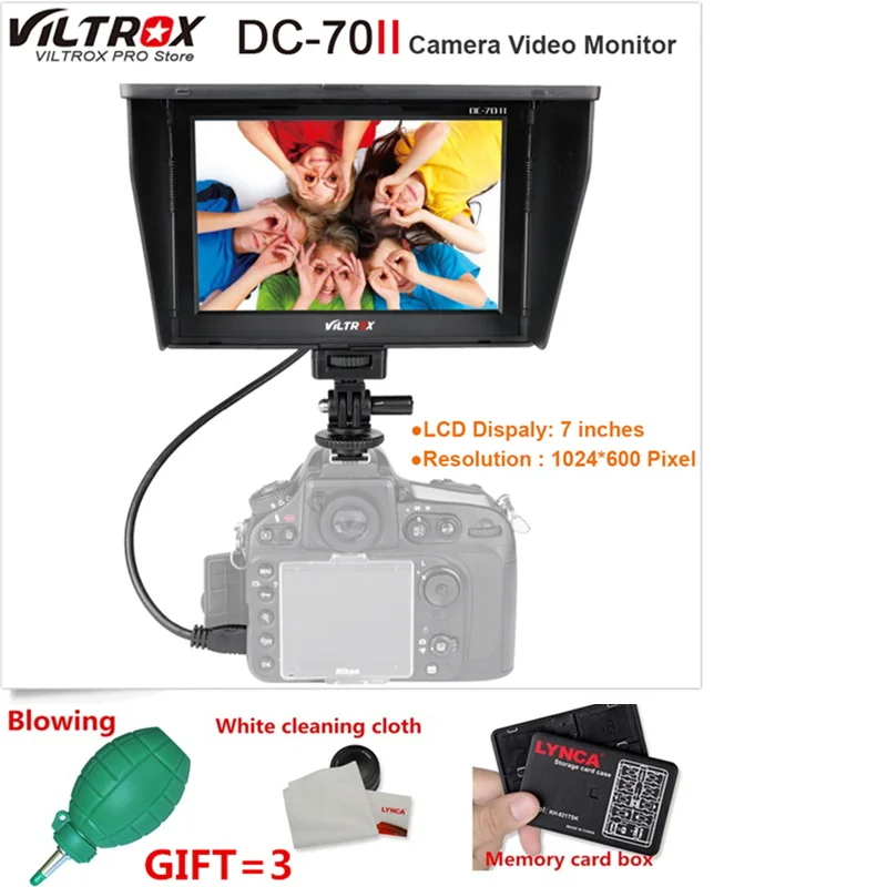 Viltrox DC-70II " 4 К ЖК-дисплей Камера видео монитор вход HDMI AV 1024*600 Дисплей для Canon Nikon BMMCC DSLR