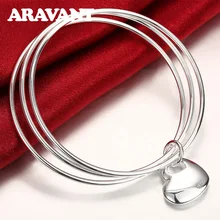 Argent 925 bijoux Multi cercle Triple anneau bracelet coeur breloque bracelets pour femmes argent bijoux cadeaux