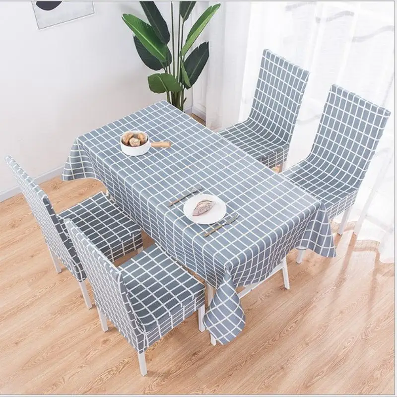 Linen Cotton Floral Print Home Kitchen Party Tablecloth Set Suit Table-cloth Rectangular Table Cloth Elastic Strech Chair Cover