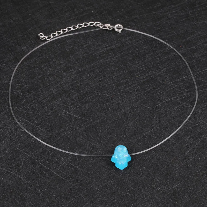 

2018 New Choker for Women Opal Fatima Hamsa Pendant Necklace Transparent Short Chain Necklaces Fashion Jewelry collier femme
