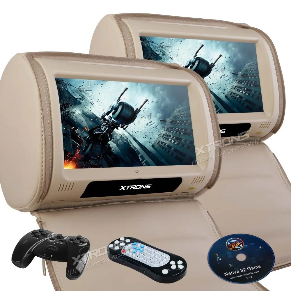 Clearance 2x9" Beige Color Touch Screen Headrest Car DVD Headrest Car Monitor with FM&IR Transmitter Resolution 800*480 5