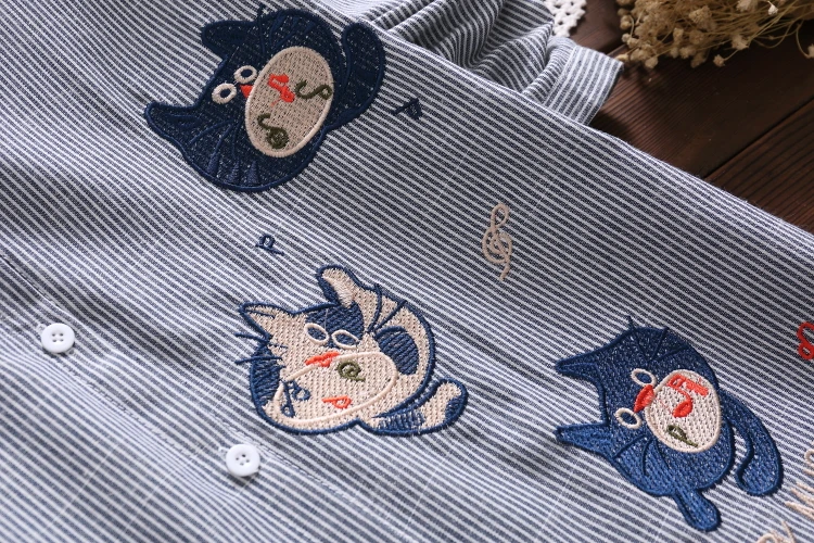 Японская весенне-осенняя женская блузка с аниме, синяя, серая, в полоску, с мультяшной вышивкой, женская блузка с длинным рукавом, элегантная, кавайная рубашка, Топ