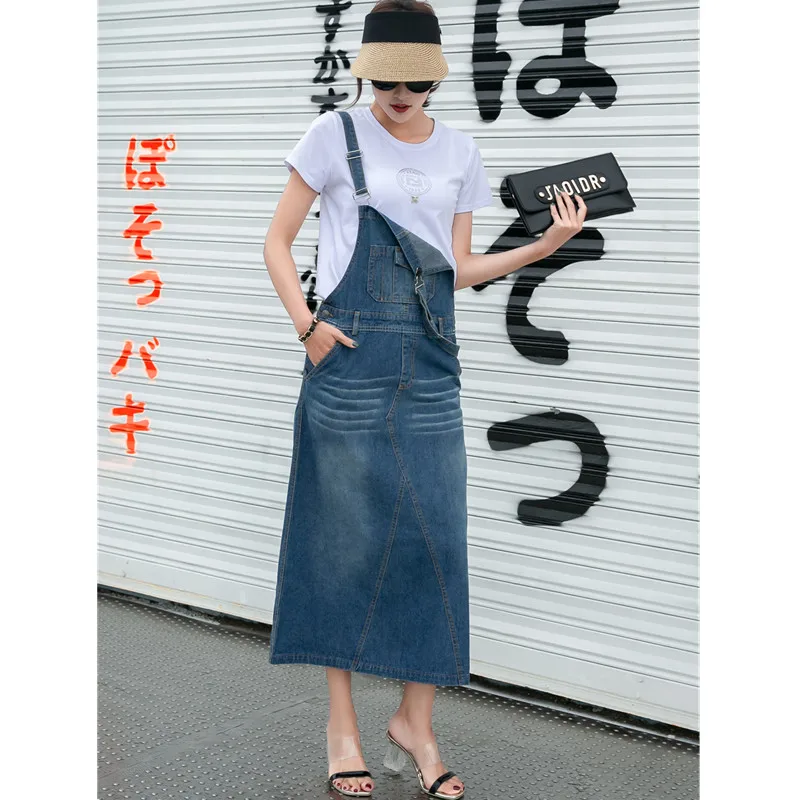 Harajuku длинная джинсовая юбка для женщин Сезон весна лето С передним карманом