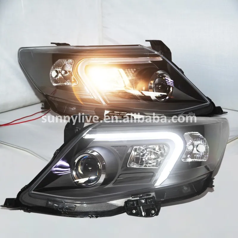 For Toyota Fortuner 20112015year Led Strip Head Lamp With Projector Lens Front Light Black
