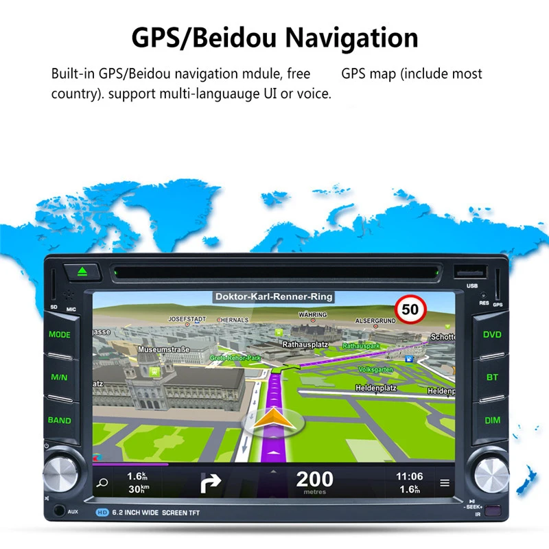 Best AR6002B 6.2" Car DVD Player 2 Din Touch Screen Stereo Radio Audio MP3 Music Player with GPS Navigation Steering Wheel Control 15